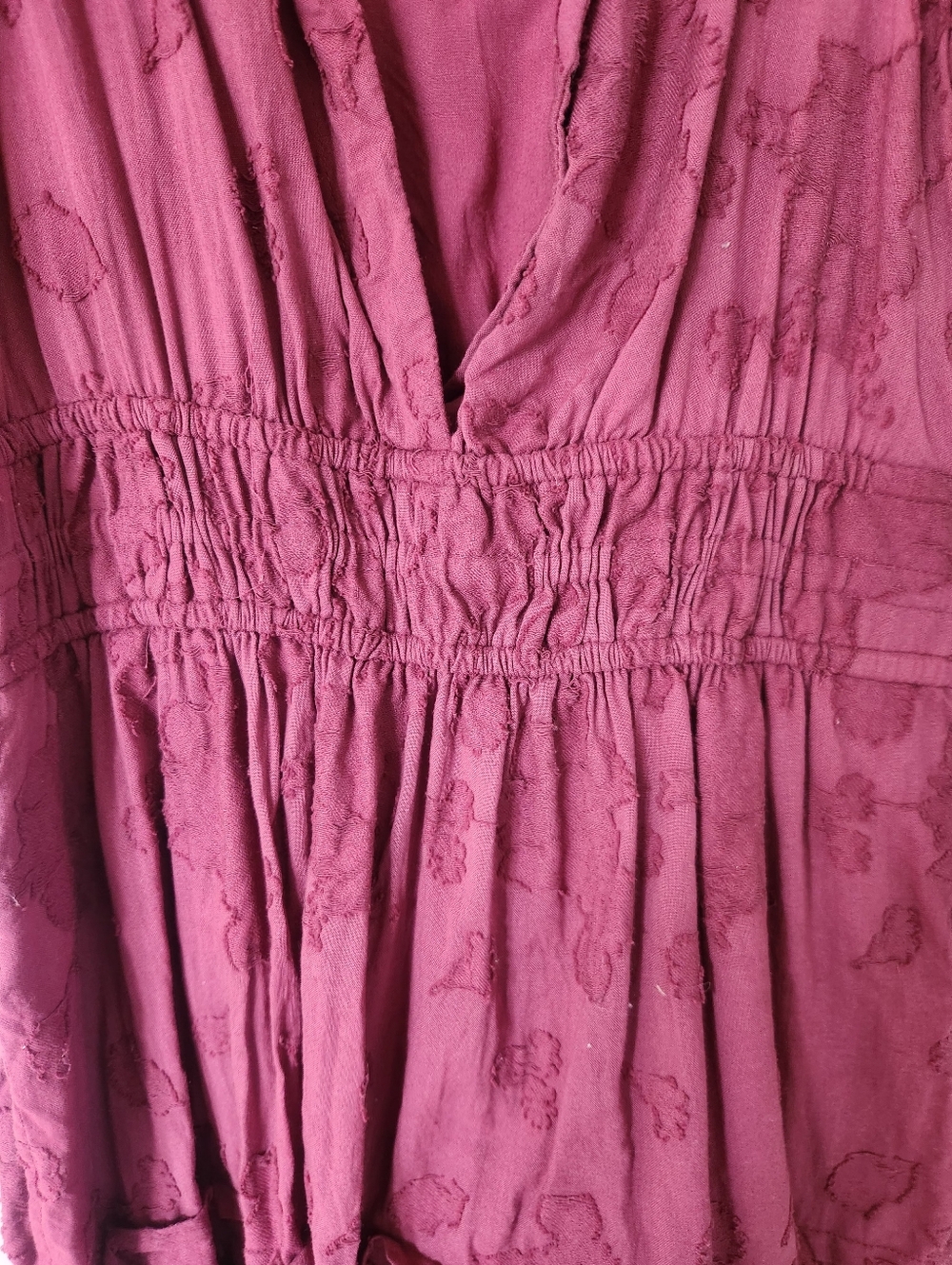Anthropologie Women's Short Sleeve Deep V Tiered Dress in Wine - Picture 4 of 6